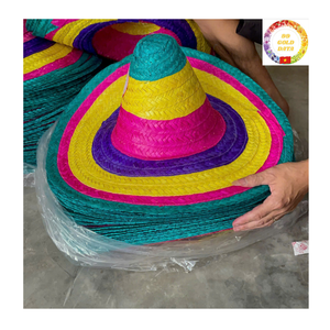Fiesta Sombrero de vaquero de paja Sombrero mexicano tejido a mano para vacaciones al aire libre - Product Image 4