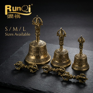 Campana Vajra Artigianale in Ottone a Cinque Fili, Strumento Rituale Professionale di Grado Tibetano Buddista, Fornitura all'Ingrosso - Product Image 4