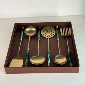 <b>Used</b> for Home Kitchen Restaurant Cooking Utensils Stainless Steel with Resin Handle with Gold Plated Finish Luxury Design Set - Product Image 4