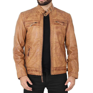 Chaqueta de cuero de camello desgastado 2025 de buena calidad, chaqueta de moda de cuero auténtico para hombre, chaqueta de cuero de piel de cordero puro - Product Image 2
