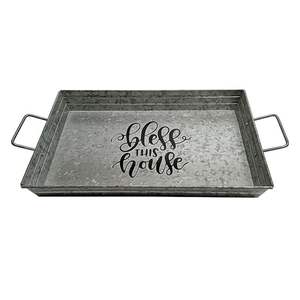 Plateau polyvalent pour ustensiles de cuisine Plateaux en acier galvanisé gris Qualité alimentaire Plateau de service en gros pour les fêtes de pique-nique - Product Image 5