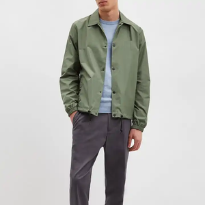 100% Polyester Men's Long Sleeve Button <b>Coach</b> Jacket Custom Logo Lightweight Windbreaker Streetwear Outdoor Breathable Print - Product Image 1