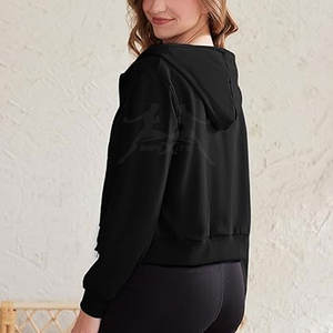 Trend <b>Zipper</b> Crop <b>Top</b> Hoodie Featuring Solid Colors And Sleek Front Zip Women Crop <b>Top</b> Hoodie - Product Image 4