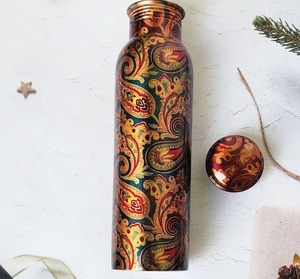Hammered Copper Water <b>Bottle</b> | Traditional Indian Design with Screw Cap - Product Image 5