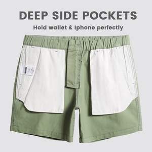 Pantalones cortos informales de algodón de corte clásico para hombre, cintura elástica con múltiples bolsillos, uso diario, traje de verano para caminar - Product Image 3