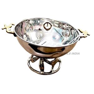 Bol décoratif ovale de luxe en métal, extérieur doré, intérieur argenté, bol de service poli pour banquet et décoration de mariage - Product Image 6