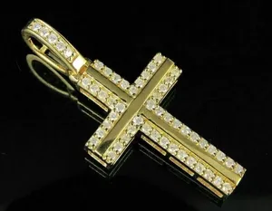 Chaîne de pendentif croix Moissanite en plaqué or jaune 14 carats de 2.00 ct rond pendentif à breloque de style vintage pour cadeaux - Product Image 5