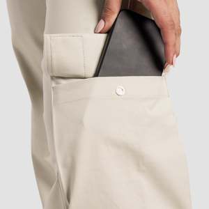 Pantalones Anchos Dymano para Mujer, Color Blanco Hueso, Mezcla de Lona, Transpirables, Cintura Elástica, Estilo Cargo, Decoración Elástica, para Otoño - Product Image 6