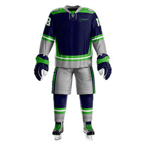 Vêtements de sport d'extérieur à prix de gros, uniforme de hockey sur glace en tissu 100% polyester, personnalisé avec le nom/le numéro de l'équipe, impression par transfert thermique - Product Image 1