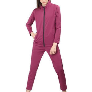 Ensemble survêtement femme personnalisé 2 pièces, design décontracté uni, respirant, tissu en molleton 100% coton, fermeture éclair, manches longues - Product Image 1