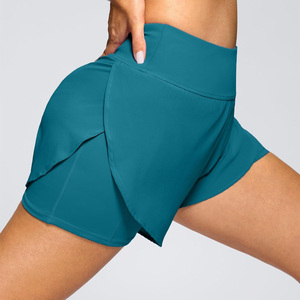 Short d'été 2 en 1 taille haute pour femmes avec couche de compression intérieure personnalisée short de sport fournisseur de vêtements de gym en gros - Product Image 2