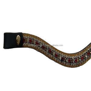 Banda de cuero hecho a mano con forma de onda, de calidad Superior, con cristales multicolor, banda ostentosa para las cejas, cierre a presión - Product Image 1