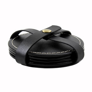 Posavasos de cuero negro de proveedor mayorista indio, juego de 5 posavasos decorativos de mesa, posavasos de cuero de calidad superior a la venta - Product Image 5