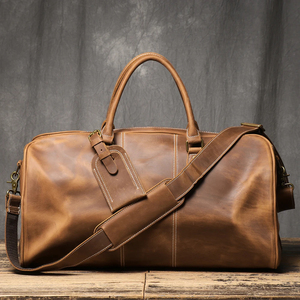 Sac de voyage en cuir, sac de week-end avec fermeture à glissière et bandoulière réglable, marron - Product Image 3