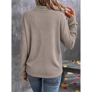Chemise à manches longues en waffle à col en V pour femme, 38575 - Beige - Product Image 2