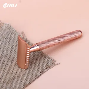 Baili-cuchillas de afeitar de seguridad para hombre, maquinilla de afeitar dorada