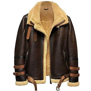 Modern <b>Men</b> <b>Fur</b> Leather <b>Jacket</b> Heavy Warm Plush <b>Lined</b> Coat Winter Outdoor Apparel Weather Resistant winter <b>jacket</b> - Product Image 1