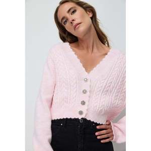 Cárdigan de Punto con Estampado Floral Informal, Técnicas de Tejido Jacquard, Decoración Bordada a Mano, Cierre de Botones para Invierno - Product Image 2