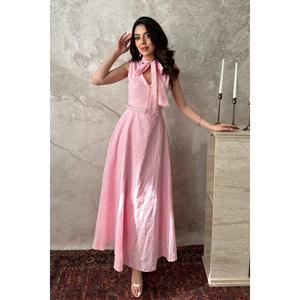 Vestido Halter Rosa con Bordado - Rosa - Product Image 2