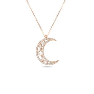Collar con Colgante de Media Luna de Plata de Ley 925 Azuris con Piedra Baguette y Detalle Turco de Lujo de Turquía - Product Image 1