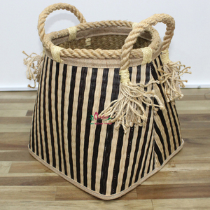 High Quality Woven Palm Leaf Storage Container With <b>Rope</b> Handles, Modern and Stylish <b>Basket</b> For Gift Boxes & Home Decor - Product Image 3