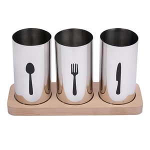 Organizador de cubiertos y cubiertos de metal de alta calidad más vendido, soporte para cubiertos con base de madera - Product Image 6