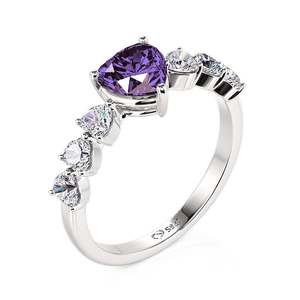 Anillo de Promesa Personalizado Jeulia con Corazón - Plata de Ley con Zirconia de Piedra Natal, Bañado en Rodio, Regalo Geométrico - Product Image 2