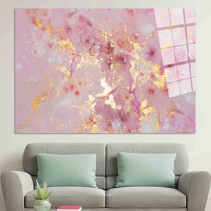 งานศิลปะบนผ้าใบลายหินอ่อนสีชมพูและสีทองสุดหรู: งานพิมพ์ด้วยหมึกแอลกอฮอล์, งานศิลปะบนกระจกนิรภัย - Product Image 1