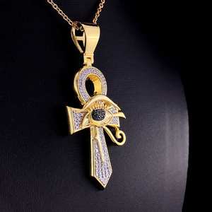 Colgante Ankh Ojo de Horus Negro en Plata de Ley 925 con Oro Macizo y Moissanita VVS, Joyería Hip Hop - Product Image 1