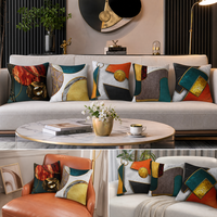Housse de coussin décorative géométrique abstraite en velours doux, motif marbre luxueux, pour salon