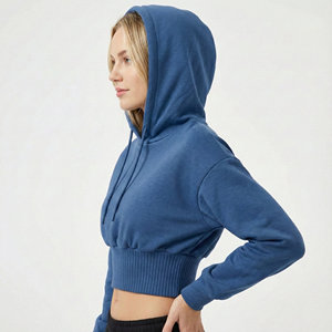 Wholesale Ladies Oversized Cropped Hoodies Wide Elastic Waistband Baggy Sleeve Blank Plain Cotton Fleece Gym Custom Made Hoodies - Product Image 1