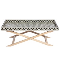 Table de console carrée de luxe moderne avec coussin massif et incrustation d'os, écologique, faite à la main, avec rangement, et tabourets d'appoint artisanaux naturels