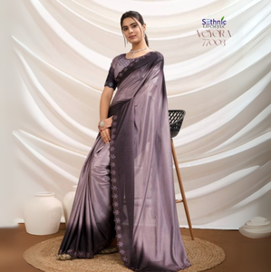 Saree en crêpe bicolore teint en vrac en gros avec pierre complexe pour les fêtes, les mariages et les événements formels - Product Image 1