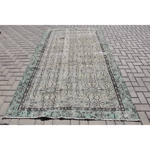 Vintage Vert Beige Laine Patchwork Tapis Grande Zone Rectangle 5.3X9.1 ft Motif Abstrait pour Couloir Chambre Tapis Viscose Latex - Product Image 1