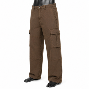 Pantalones Cargo Marrones Personalizados al por Mayor, Pantalones Casuales de Algodón de Pierna Ancha y Múltiples Bolsillos para Hombre, Ropa Urbana de Alta Calidad - Product Image 3
