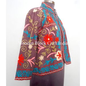 Custom handMade Embroidered Suzani Woven <b>Wool</b> Jackets with Cotton Filled Artisan Craftsmanship Windproof Multi Coloured jacket - Product Image 4