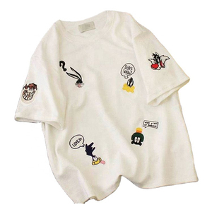 เสื้อยืดแขนสั้นผู้หญิงลำลองขนาดใหญ่ปักลายการ์ตูนสไตล์นักเรียน - Product Image 1