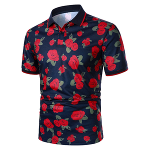 Promotional Plus Size <b>Men's</b> Polo <b>Shirts</b> Custom <b>Floral</b> Printed All Over Solid Color Short Sleeve Stylish Polyester Polo <b>T</b>-<b>Shirts</b> - Product Image 2