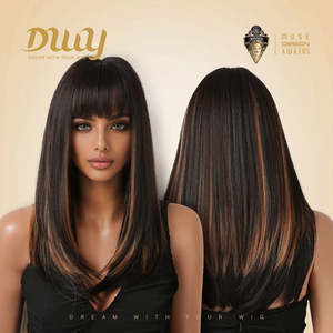 Nicky-DWY Peluca sintética sin pegamento, color marrón claro, recta, de 16 pulgadas, color marrón chocolate, pelo liso de 16 pulgadas - Product Image 4