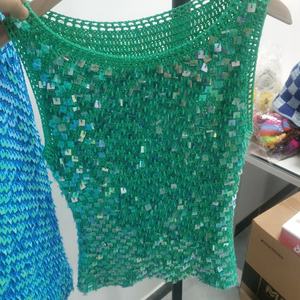 Custom Women's Casual Crochet Regular Length CAMIS <b>Top</b> Breathable Knitted Viscose Colorful <b>Sequins</b> O-Neck Quick-Dry Anti-shrink - Product Image 4