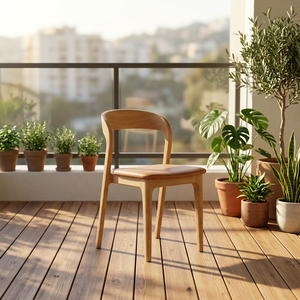 Chaise de salle à manger scandinave moderne en teck massif avec assise en similicuir et design gaufré – Idéale pour la maison, l'extérieur, la terrasse et les restaurants - Product Image 1