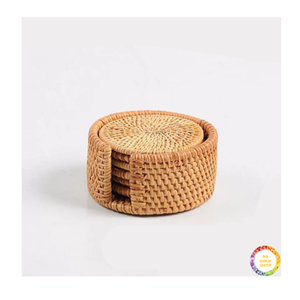 Plateau de dessous de verre écologique tissé à la main en rotin pour le placement de boissons chaudes accessoires de table à manger rustiques du Vietnam - Product Image 1