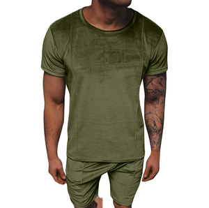 Conjunto Deportivo de Terciopelo para Hombre, Camiseta y Pantalones Cortos Lisos de Color Sólido, Personalizable, de Alta Calidad y Transpirable - Product Image 1