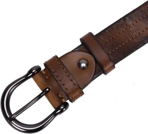 Ceinture en cuir véritable pour homme, style vintage, marron, décontractée/formelle, avec boucle carrée en alliage et motif uni - Product Image 5