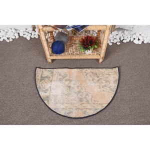 Alfombra de lana de retazos beige bohemio grande, área rectangular de 2,5x1,5 pies para entrada, pasillo, felpa de poliéster con respaldo de látex - Product Image 1