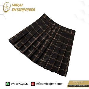 Noir Plaid taille haute fermeture éclair épais coton décontracté court a-ligne Mini jupes personnalisé automne hiver laine plissée femmes jupe - Product Image 3