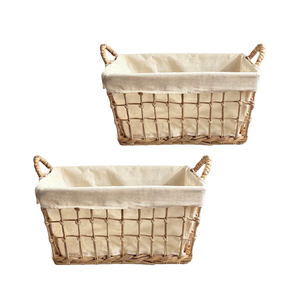 Panier de rangement en bambou tissé à la main en rotin jonc de mer Artisan avec doublure en coton écologique Solution de stockage durable - Product Image 1