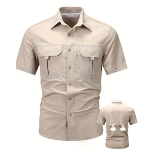 Ajuste relajado elegante y moderno con cierre clásico con botones y cuello de solapa estilo mecánico camiseta de trabajo - Product Image 2