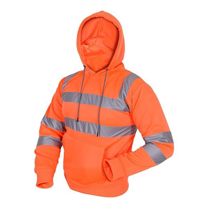 Orange High Visibility Reflective Fleece <b>Hoodie</b> Safe <b>Work</b> Hooded with Two Tone Reflective Tape Canvas Fabric Stand Collar - Product Image 1