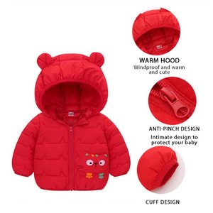 Manteau matelassé isolé à capuche pour enfants avec taille et poignets élastiques pour garçons et filles avec fermeture à glissière - Product Image 3